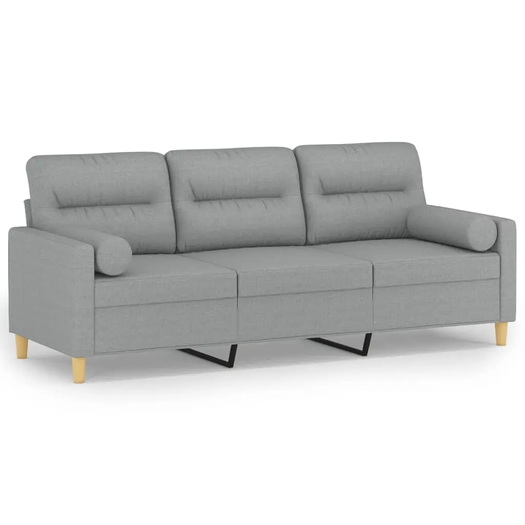 3-Seater Sofa Light Grey 180cm Modern Fabric Couch