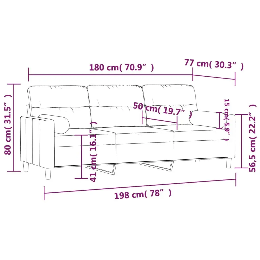 3-Seater Sofa Light Grey 180cm Modern Fabric Couch