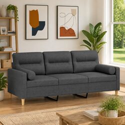 3-Seater Dark Grey Sofa with Throw Pillows 180cm