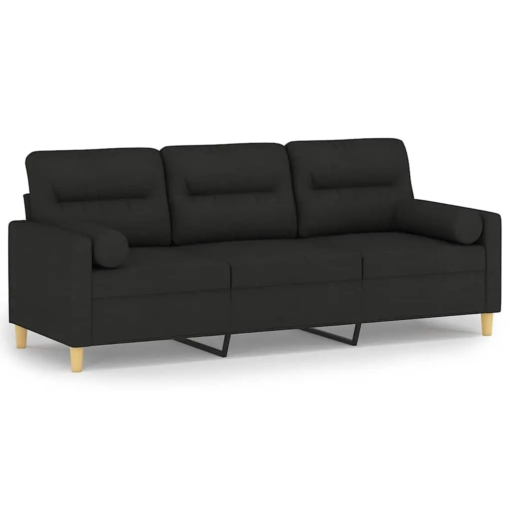 3-Seater Sofa Black Fabric Modern 180cm Metal Frame