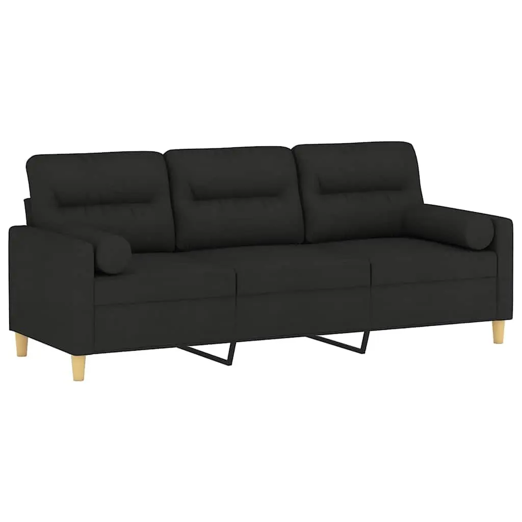 3-Seater Sofa Black Fabric Modern 180cm Metal Frame
