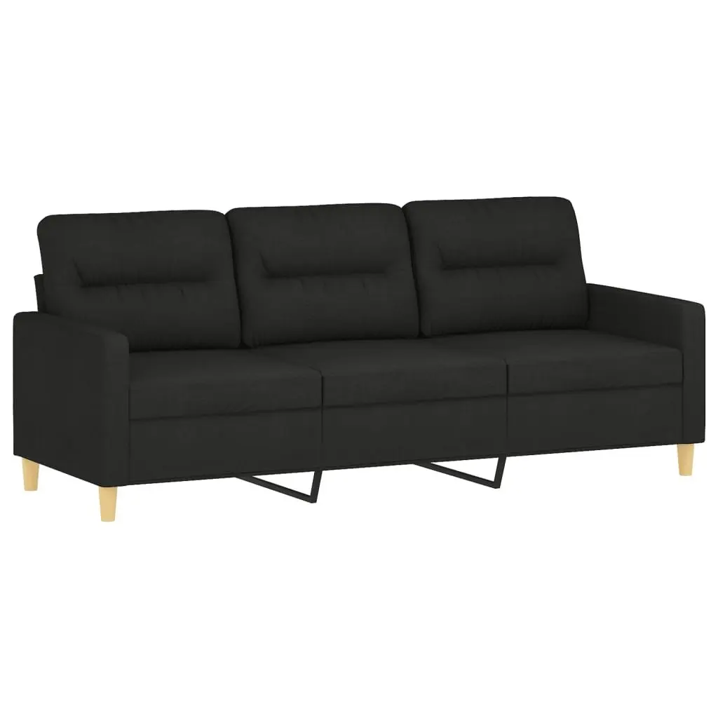 3-Seater Sofa Black Fabric Modern 180cm Metal Frame