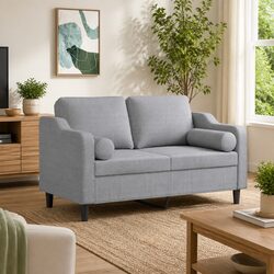 Grey Fabric 2-Seater Sofa with Pillows for Cozy Spaces