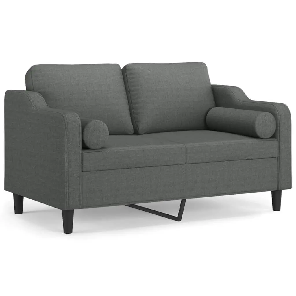 Grey Fabric 2-Seater Sofa with Throw Pillows 120cm