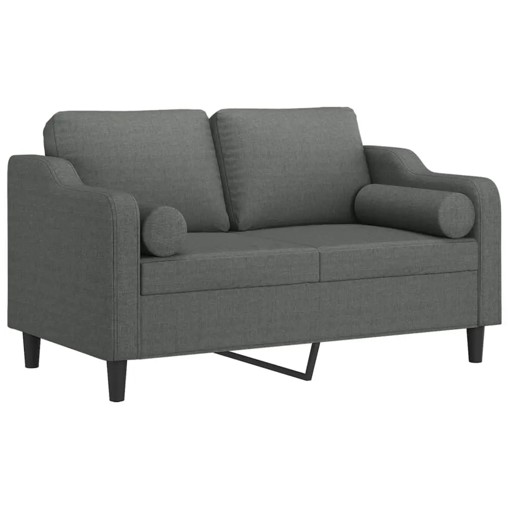 Grey Fabric 2-Seater Sofa with Throw Pillows 120cm