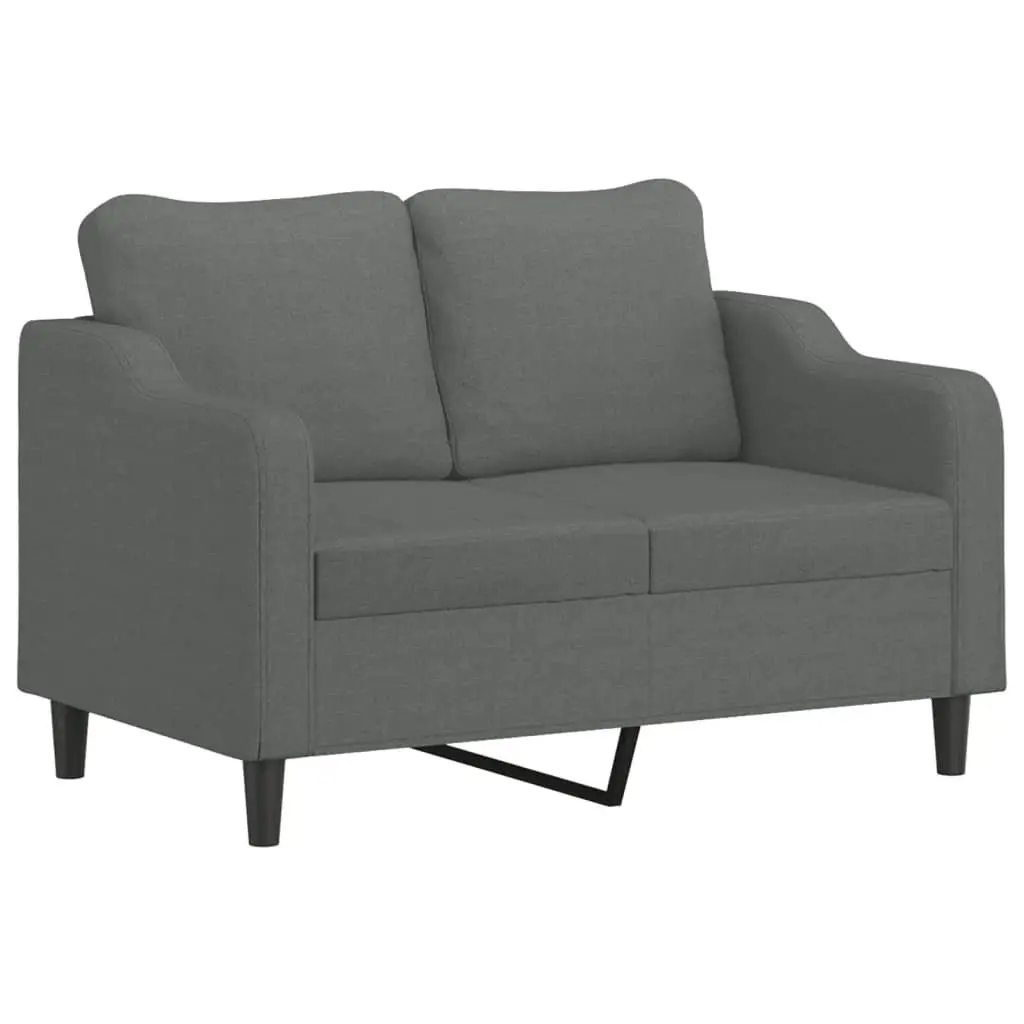 Grey Fabric 2-Seater Sofa with Throw Pillows 120cm