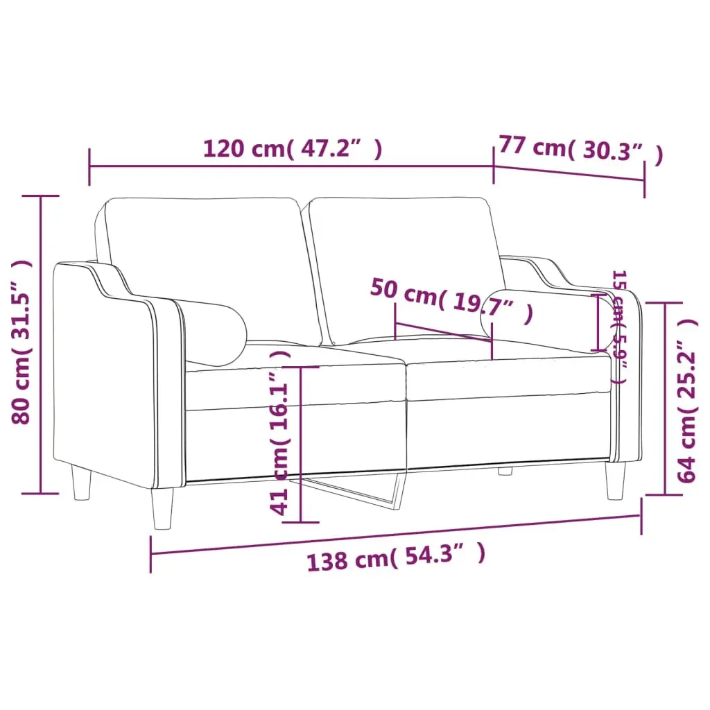 Grey Fabric 2-Seater Sofa with Throw Pillows 120cm