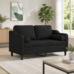 Modern Black 2-Seater Sofa with Throw Pillows 120cm