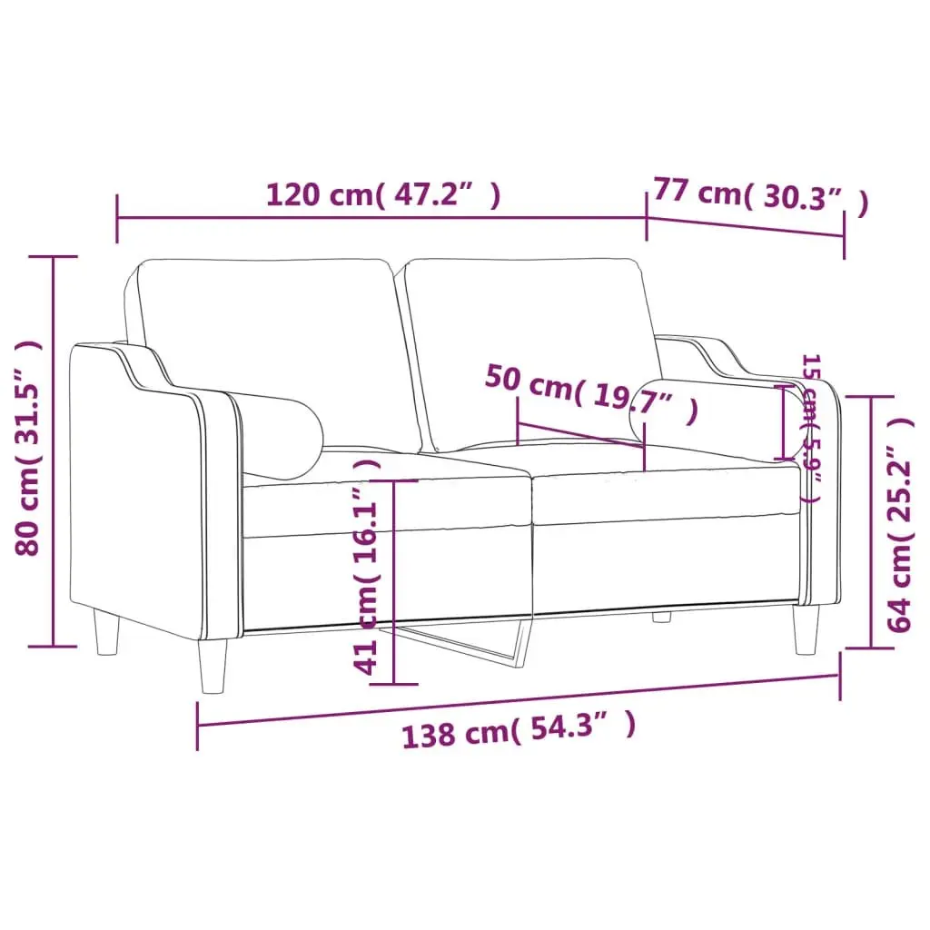 Black 2-Seater Sofa with Throw Pillows 120cm