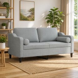 Cozy 2-Seater Sofa in Grey Fabric with Pillows