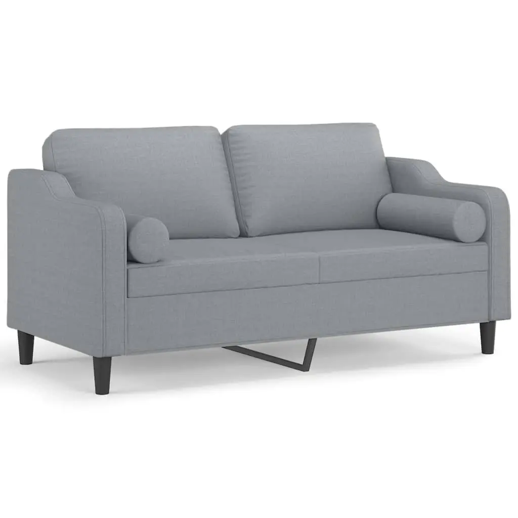 2-Seater Sofa in Grey Fabric with Pillows
