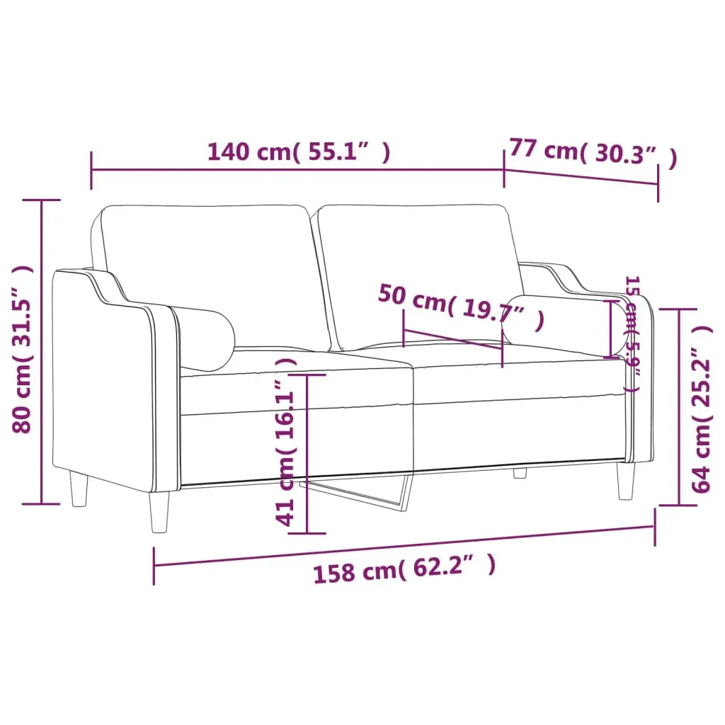 2-Seater Sofa in Grey Fabric with Pillows
