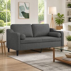 2-Seater Modern Lounge Sofa in Grey Fabric with Pillows