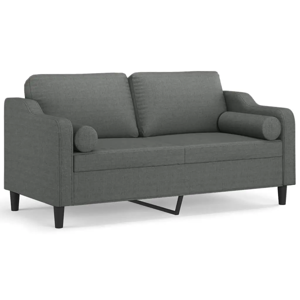 2-Seater Modern Lounge Sofa in Grey Fabric with Pillows