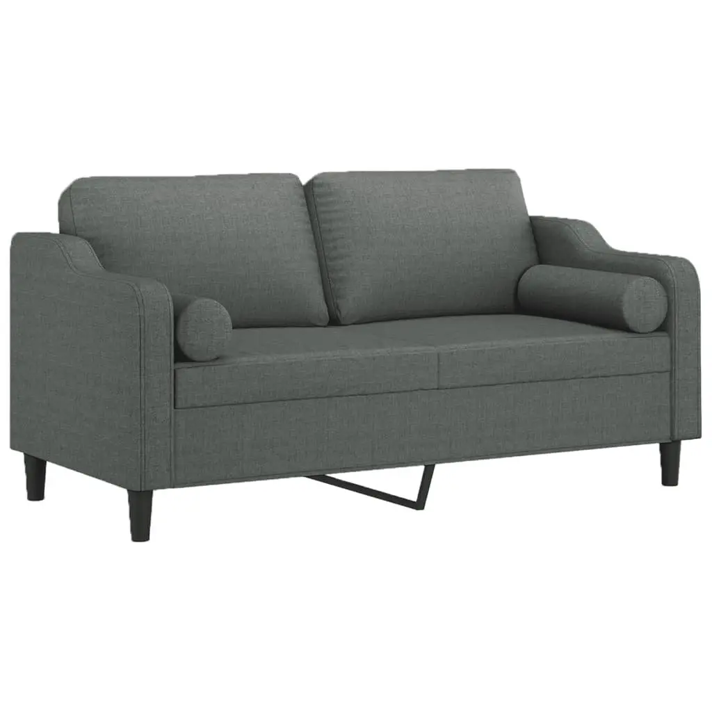 2-Seater Modern Lounge Sofa in Grey Fabric with Pillows