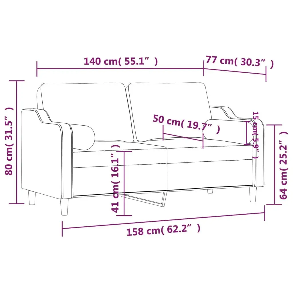 2-Seater Modern Lounge Sofa in Grey Fabric with Pillows
