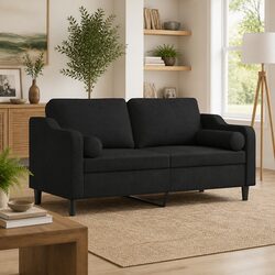 Black 2-Seater Sofa with Throw Pillows 140cm