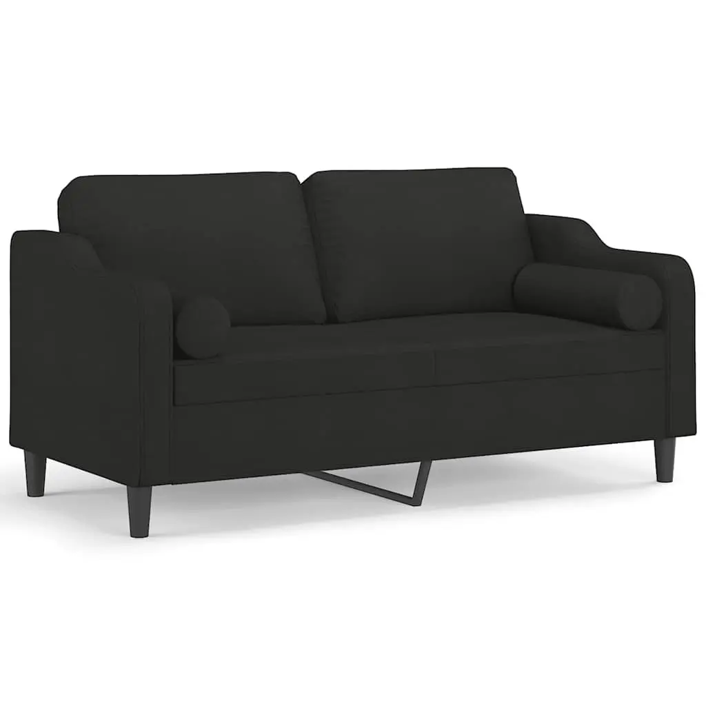 Black 2-Seater Sofa with Throw Pillows 140cm