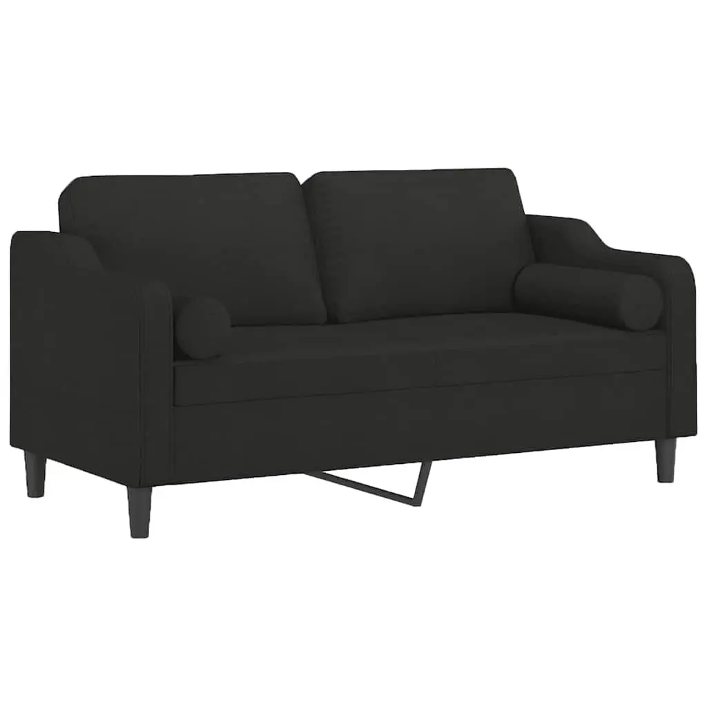 Black 2-Seater Sofa with Throw Pillows 140cm