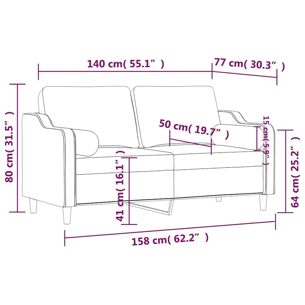 Black 2-Seater Sofa with Throw Pillows 140cm
