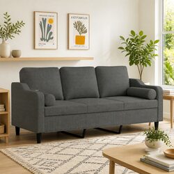 Comfortable 3-Seater Sofa in Grey Fabric with Pillows