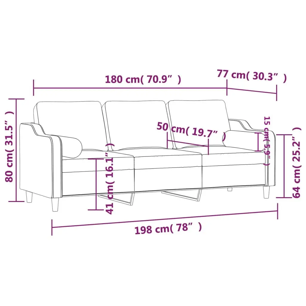 3-Seater Sofa Modern Design Grey Fabric Lounge Couch with Throw Pillows 180cm