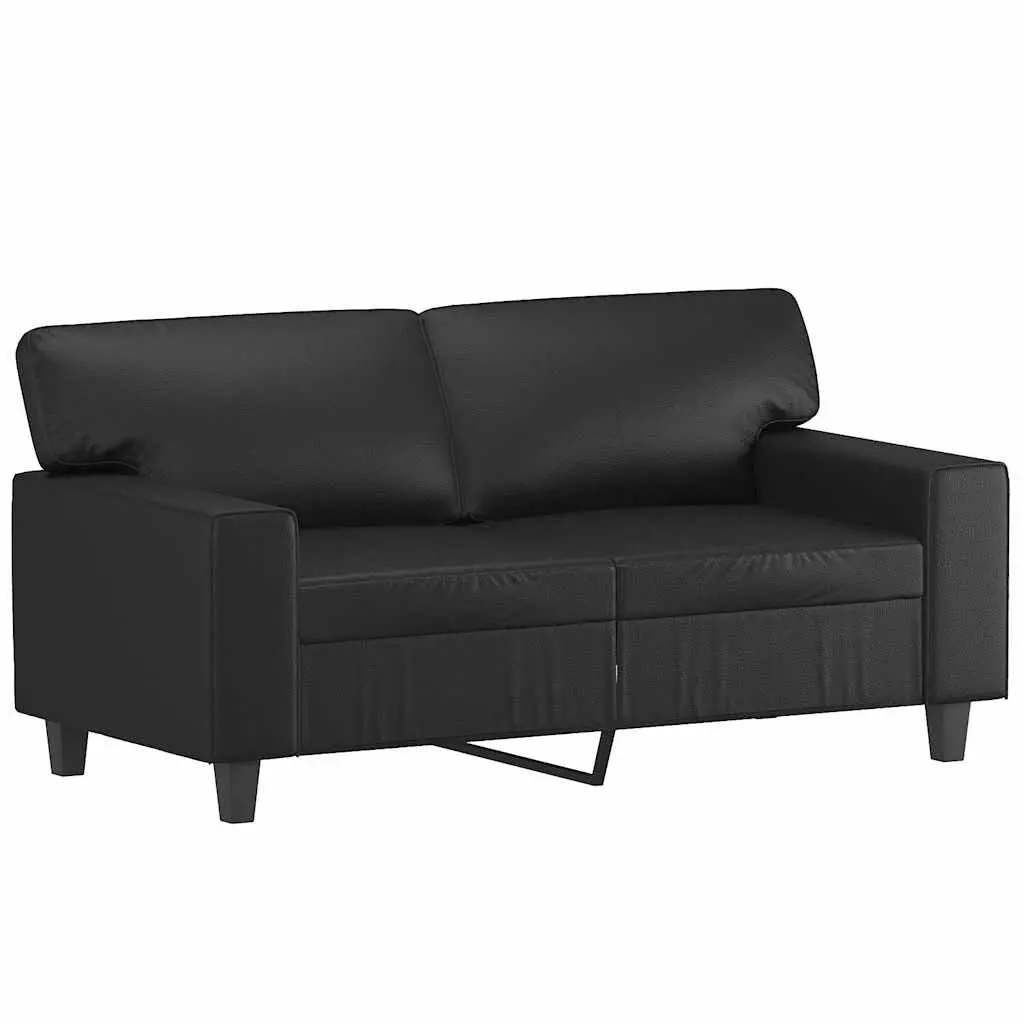 2-Seater Sofa Black Faux Leather Modern Design 120cm Lounge with Throw Pillows