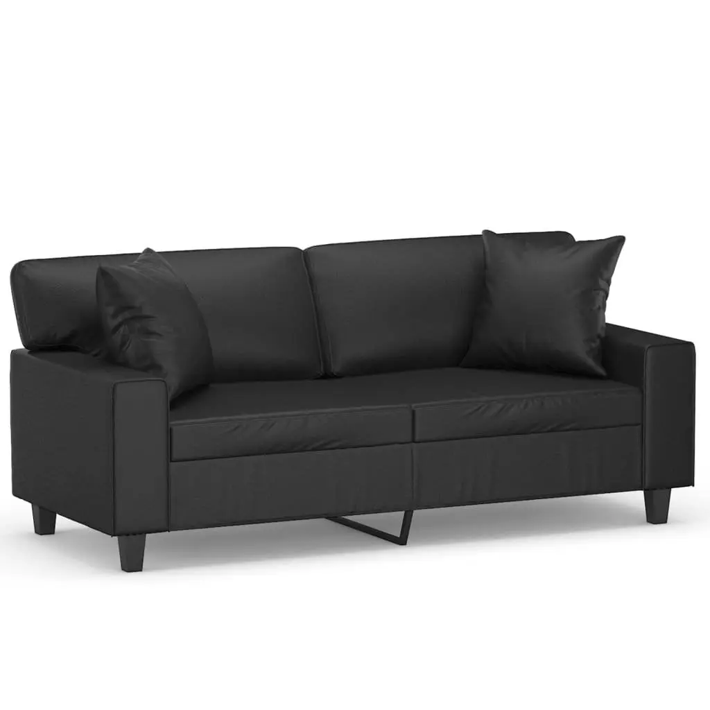2-Seater Sofa Black Faux Leather Modern Lounge Couch 140cm Metal Frame