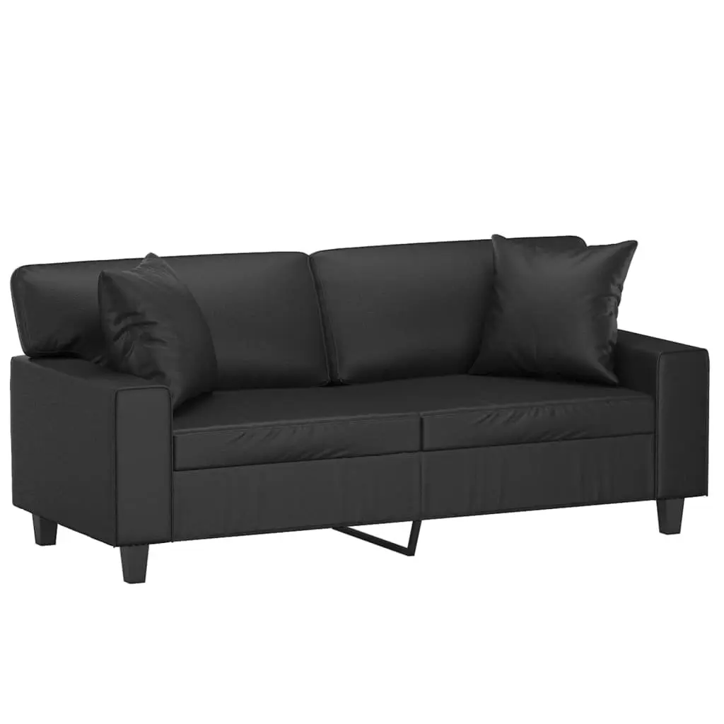 2-Seater Sofa Black Faux Leather Modern Lounge Couch 140cm Metal Frame