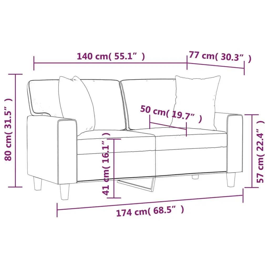 2-Seater Sofa Black Faux Leather Modern Lounge Couch 140cm Metal Frame