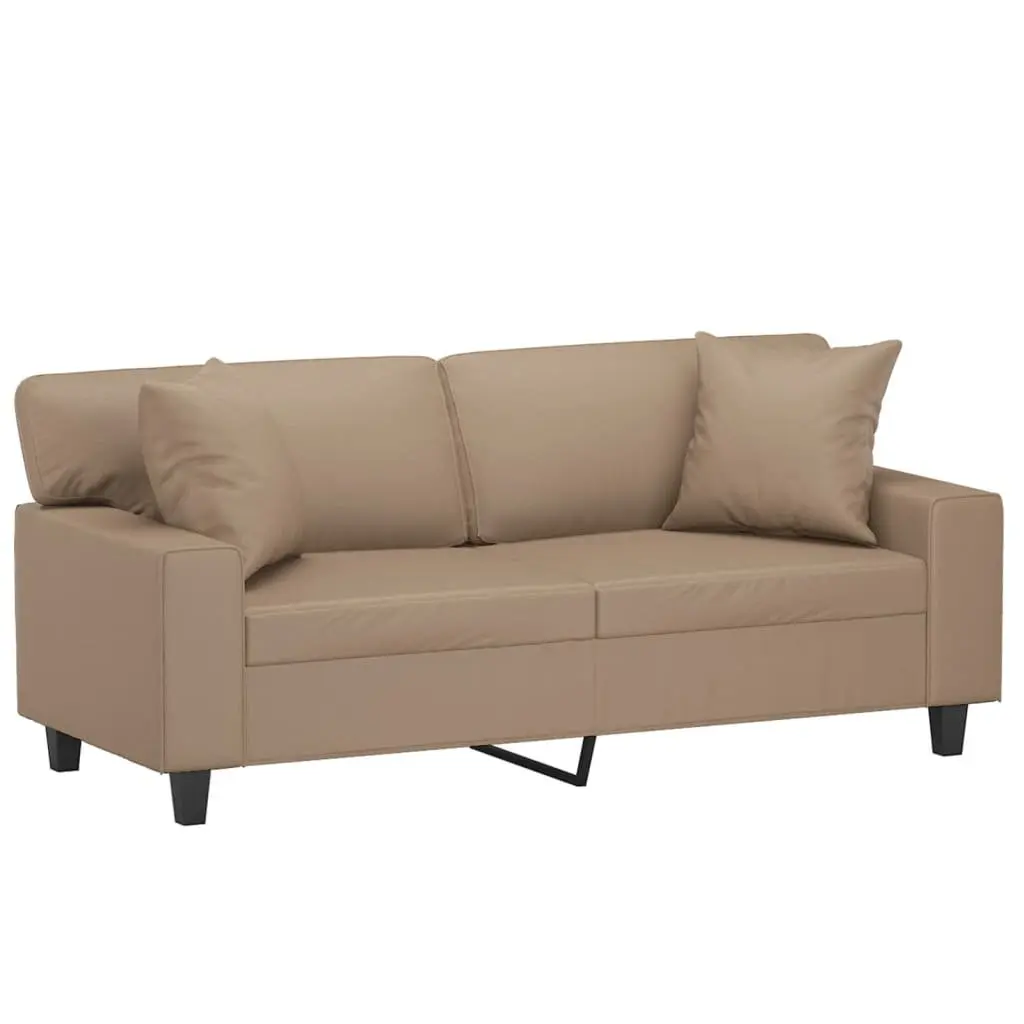 2-Seater Sofa Faux Leather Brown Modern Lounge Couch with Throw Pillows 140cm
