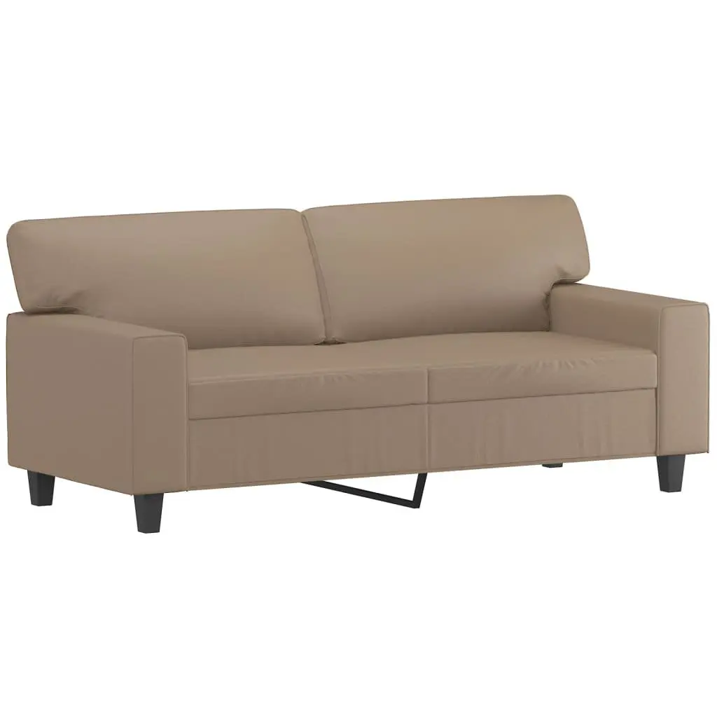 2-Seater Sofa Faux Leather Brown Modern Lounge Couch with Throw Pillows 140cm