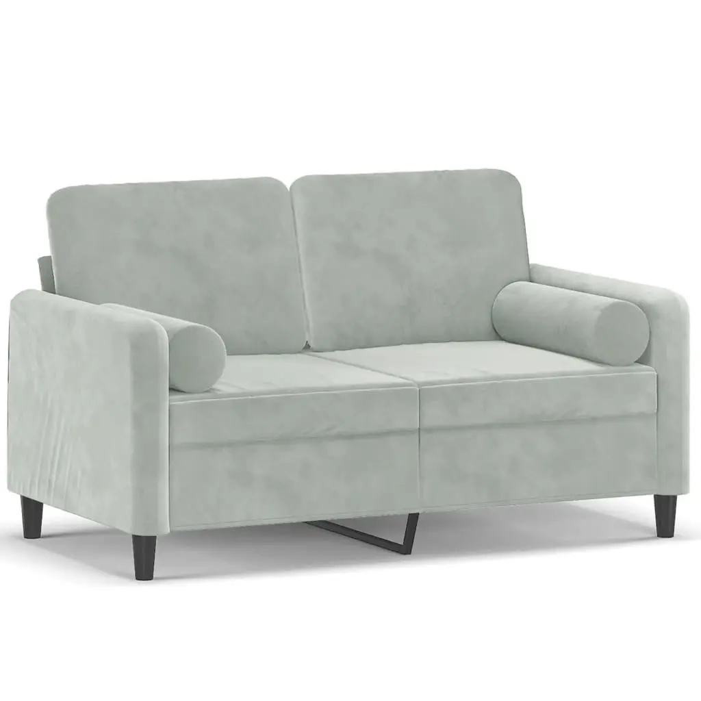 2-Seater Sofa in Light Grey Velvet with Cushions