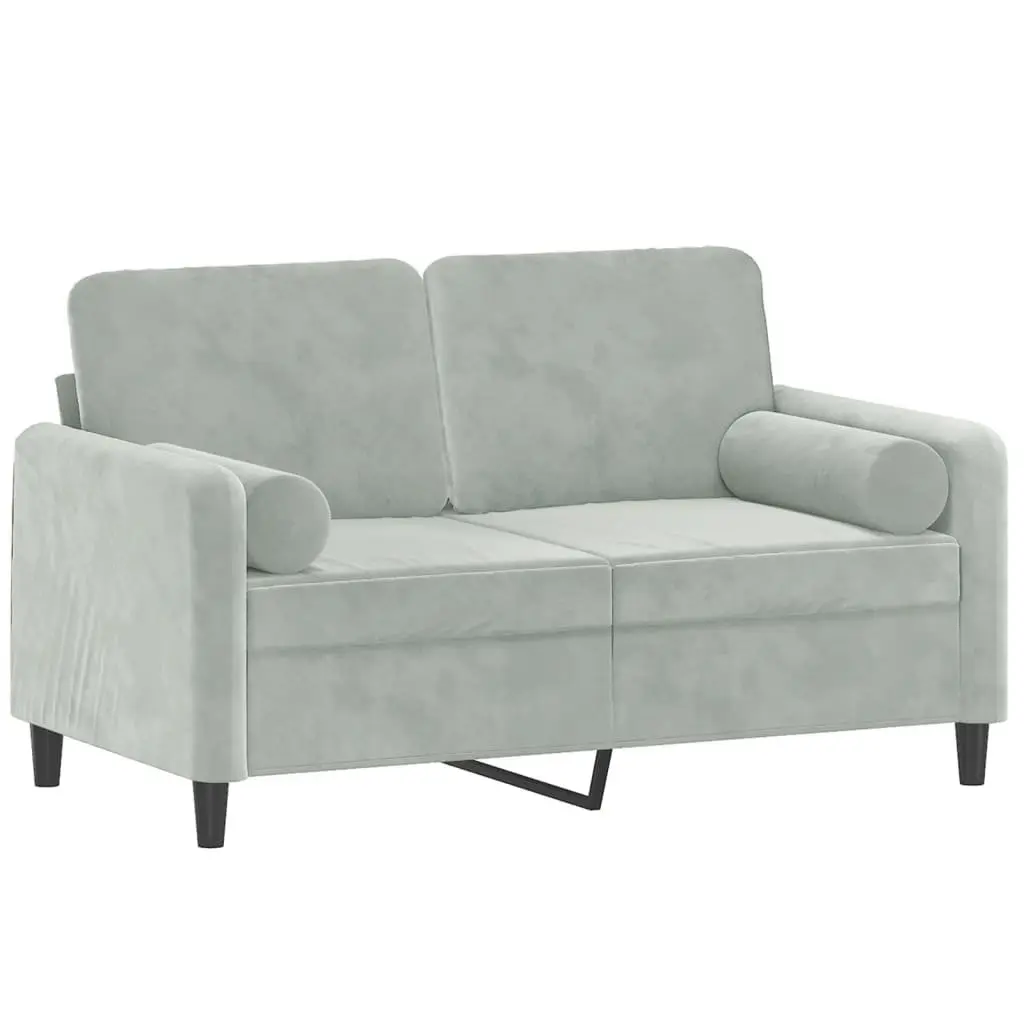 2-Seater Sofa in Light Grey Velvet with Cushions
