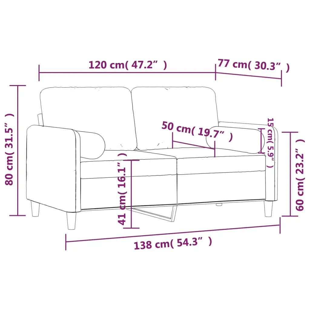 2-Seater Sofa in Light Grey Velvet with Cushions