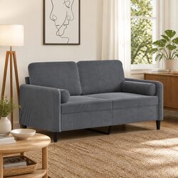 Cozy 2-Seater Grey Velvet Sofa with Decorative Pillows