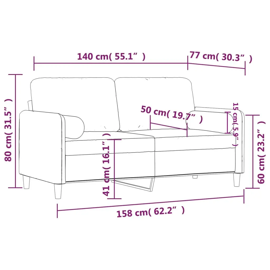 2-Seater Sofa Grey Velvet Modern Living Room Couch