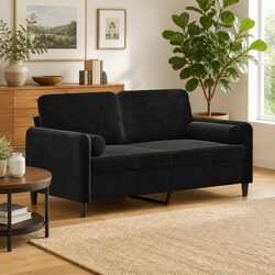 Black Velvet 2-Seater Sofa 140cm with Throw Pillows