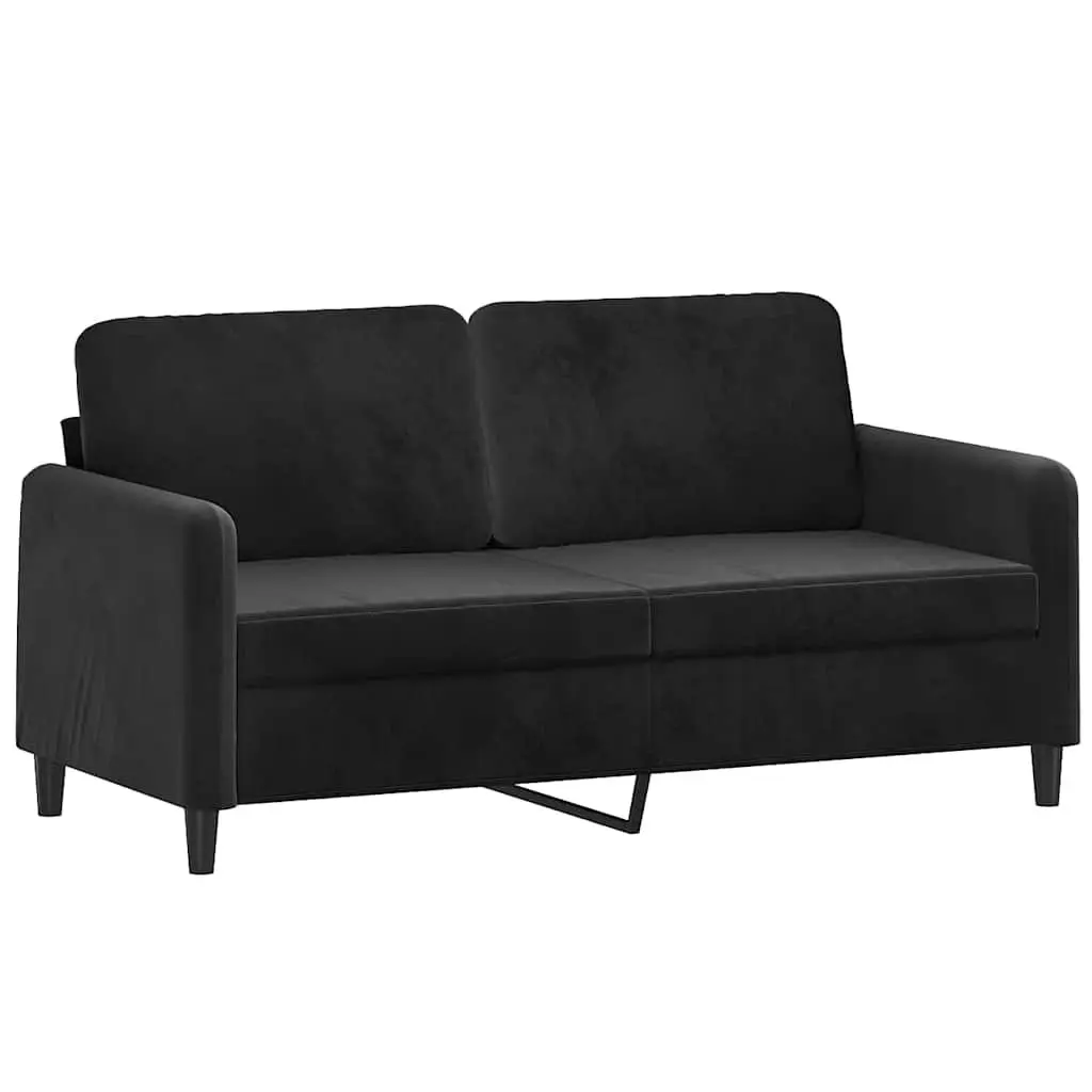 Black Velvet 2-Seater Sofa 140cm with Throw Pillows