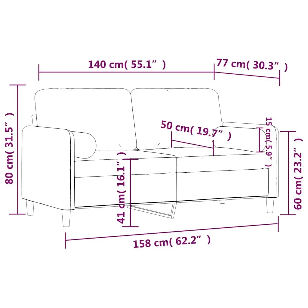 Black Velvet 2-Seater Sofa 140cm with Throw Pillows