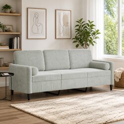 Grey 3-Seater Velvet Sofa with Cushions