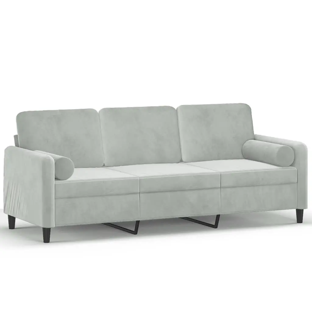 3-Seater Sofa Grey 180cm Modern Velvet Couch with Cushions