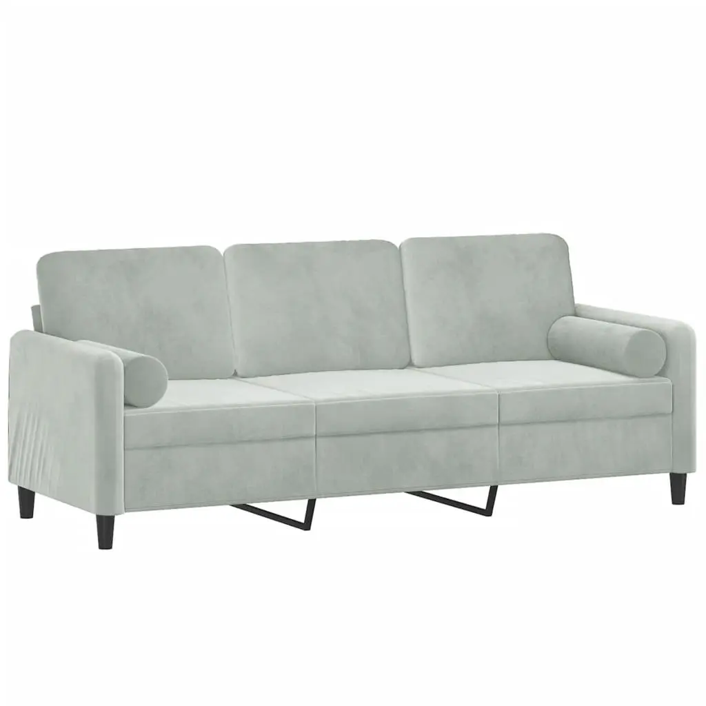3-Seater Sofa Grey 180cm Modern Velvet Couch with Cushions