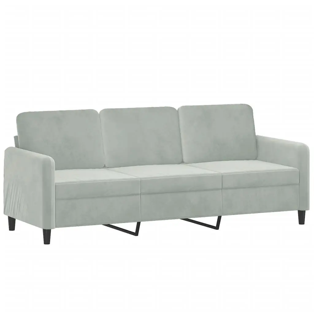 3-Seater Sofa Grey 180cm Modern Velvet Couch with Cushions