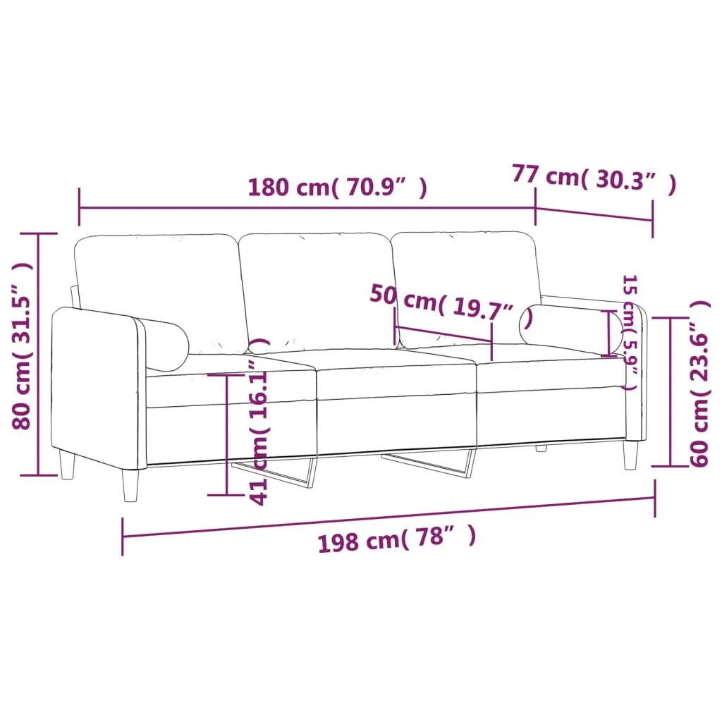 3-Seater Sofa Grey 180cm Modern Velvet Couch with Cushions