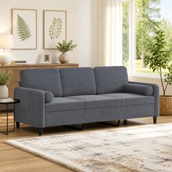 Comfortable Grey Velvet 3-Seater Sofa with Pillows