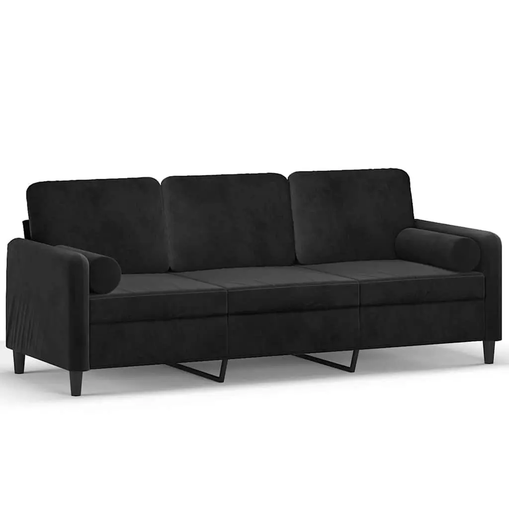 3-Seater Sofa Black Velvet 180cm Modern Lounge Couch