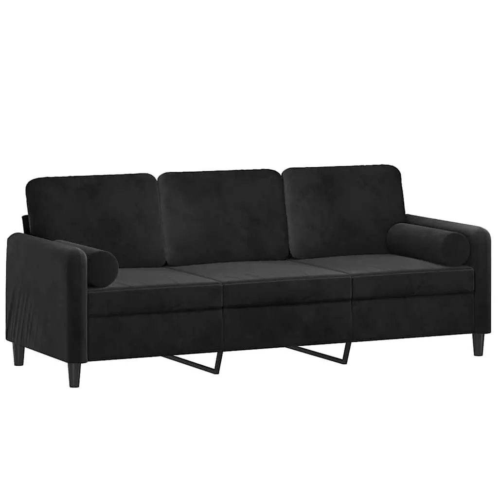 3-Seater Sofa Black Velvet 180cm Modern Lounge Couch