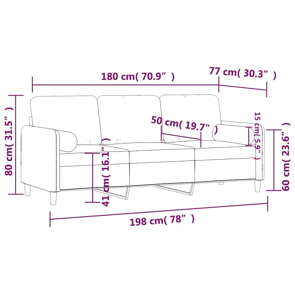 3-Seater Sofa Black Velvet 180cm Modern Lounge Couch