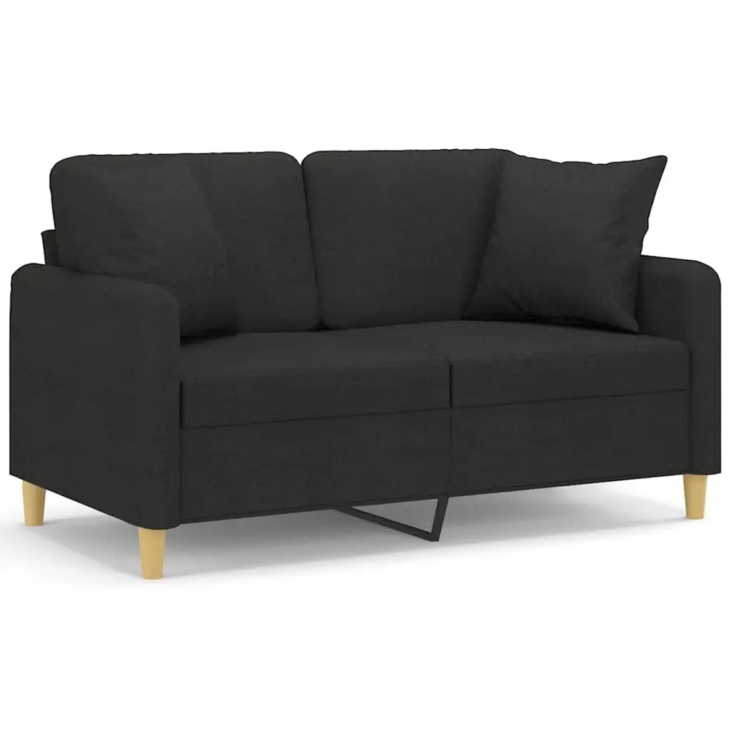 Black Fabric 2-Seater Sofa with Throw Pillows 120cm